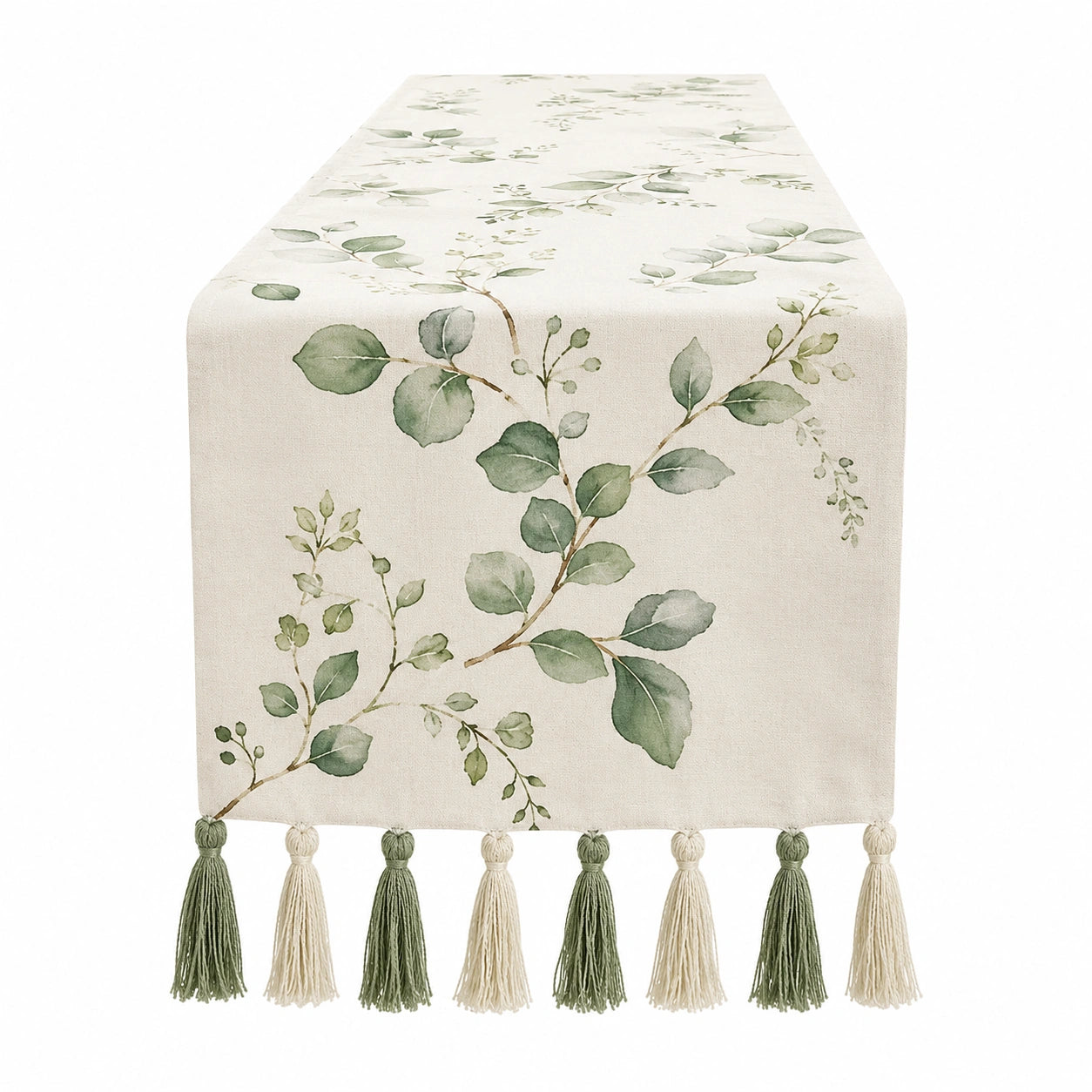 Caminero de Mesa Floral Verde con Borlas