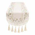 Camino de Mesa Beige Bordado con Flecos