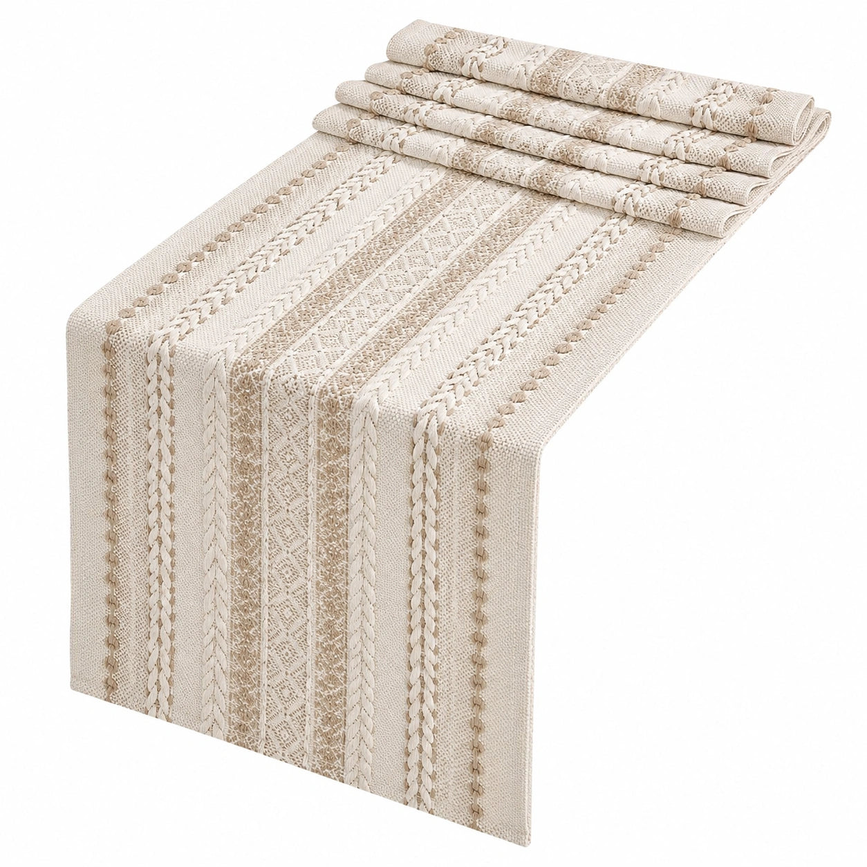 Camino de mesa beige con diseño geométrico 180x35cm
