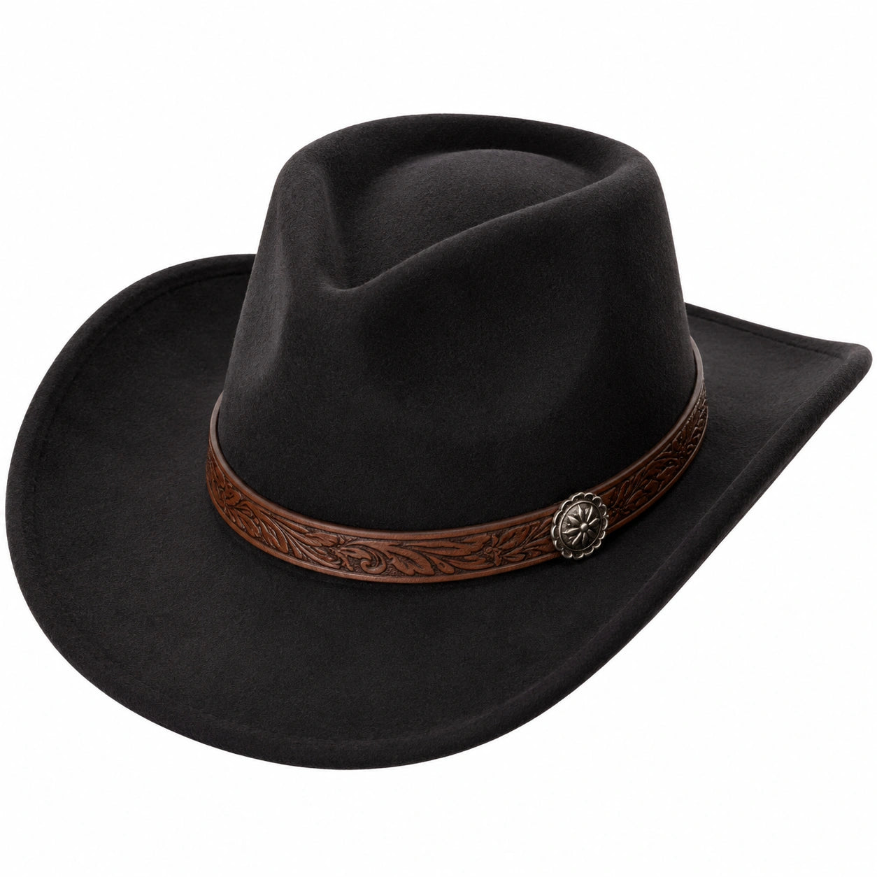 Sombrero Vaquero Negro con Cinta Marrón de Cuero