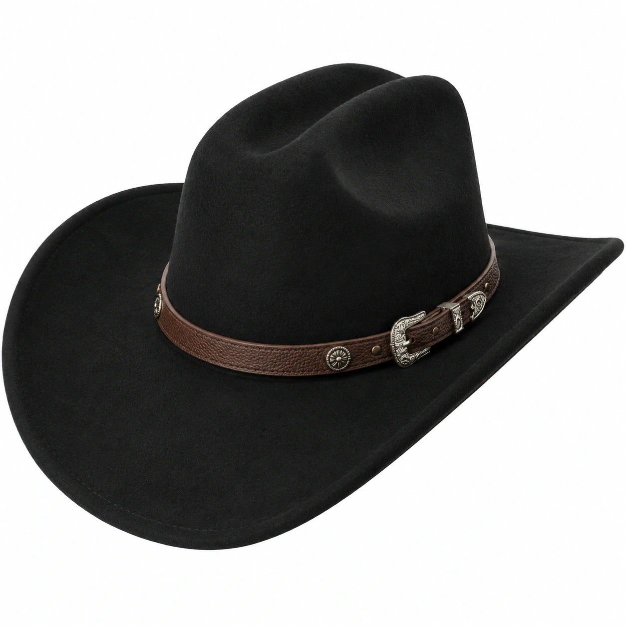 Sombrero Vaquero Negro con Banda de Cuero Marrón