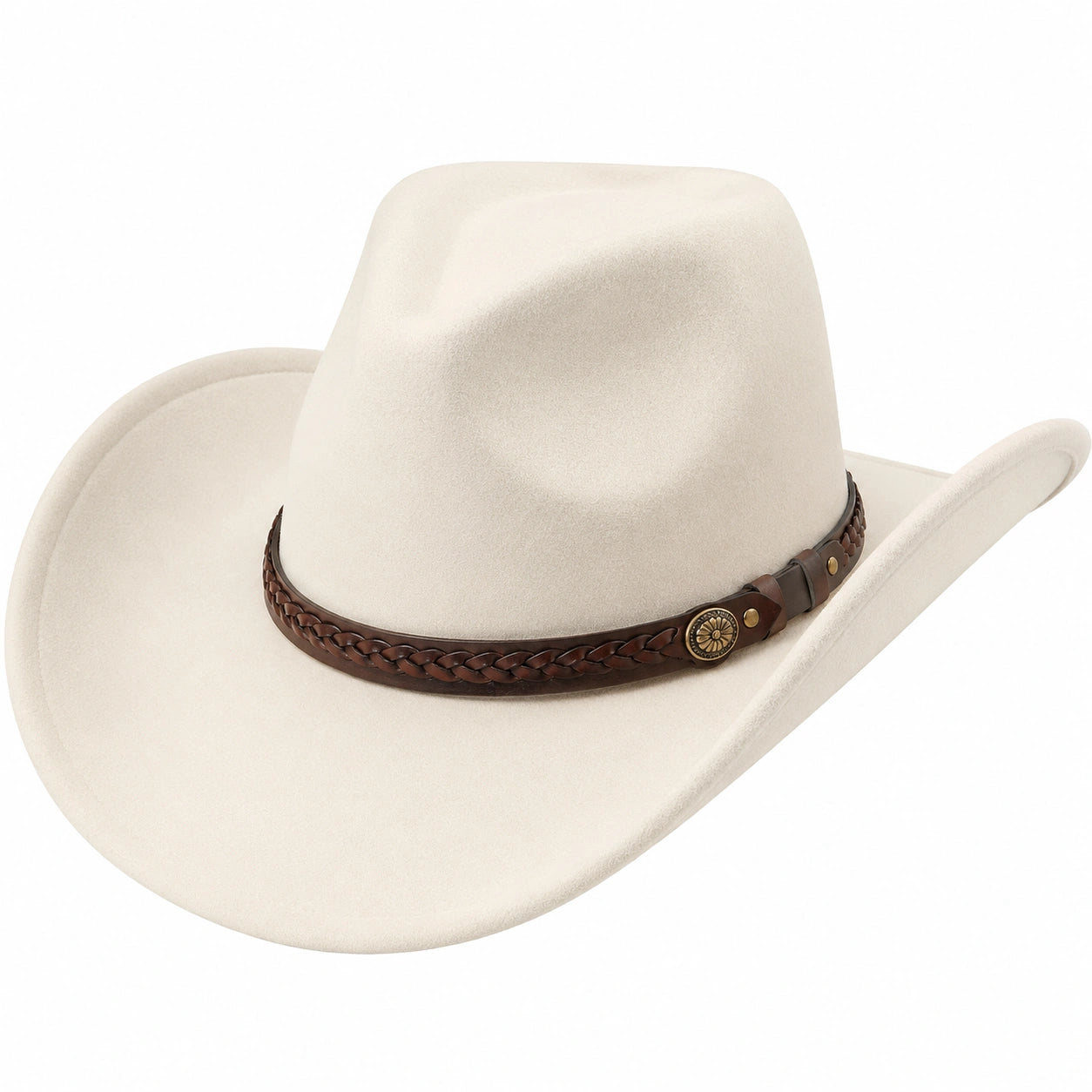 Sombrero Vaquero Beige Clásico con Cinta Trenzada