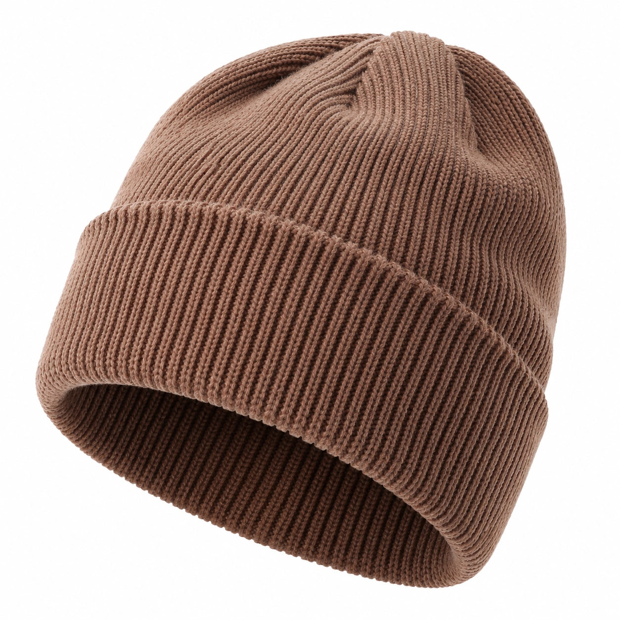 Gorro de Punto Acanalado Marrón Unisex para Invierno
