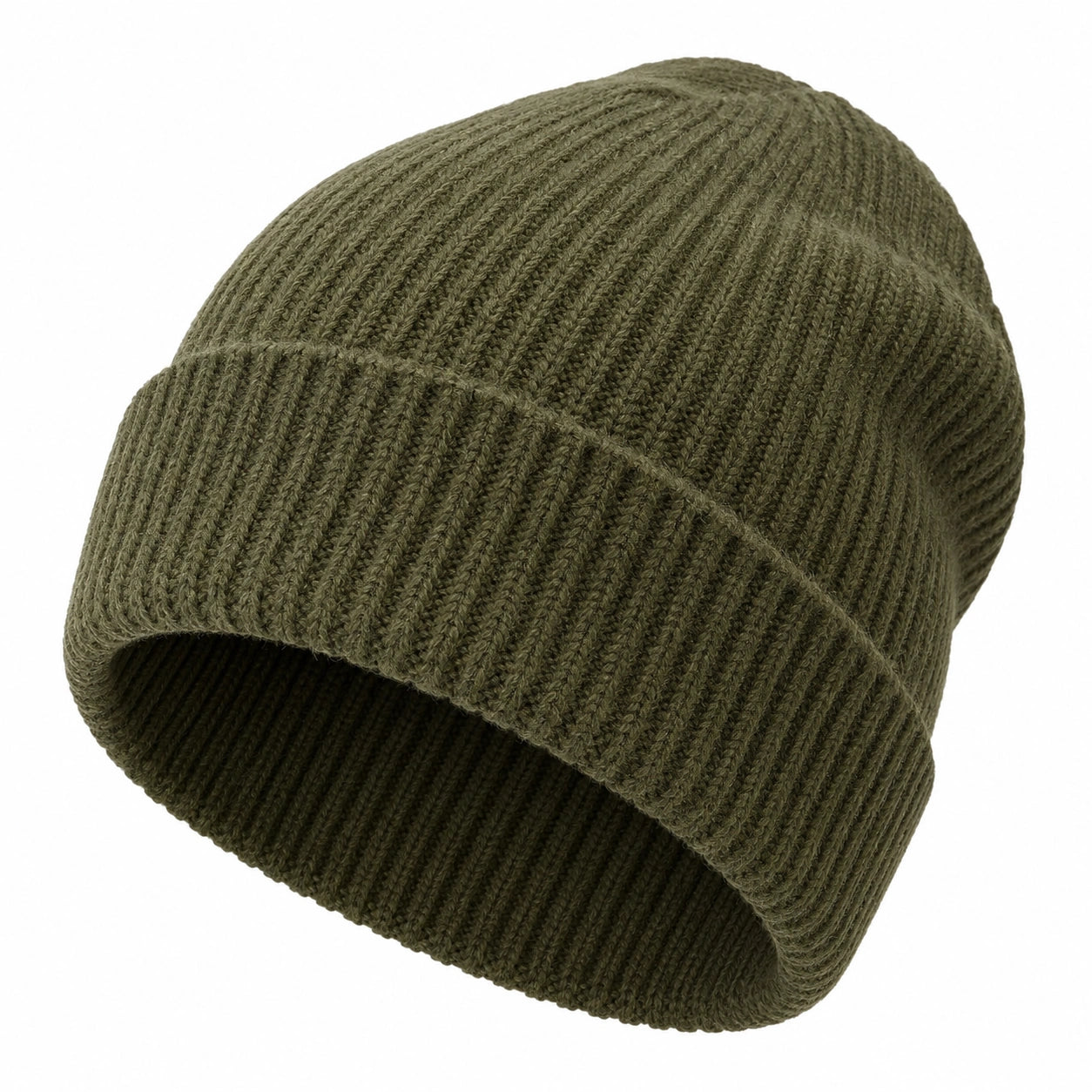 Gorro de punto acanalado verde oliva unisex