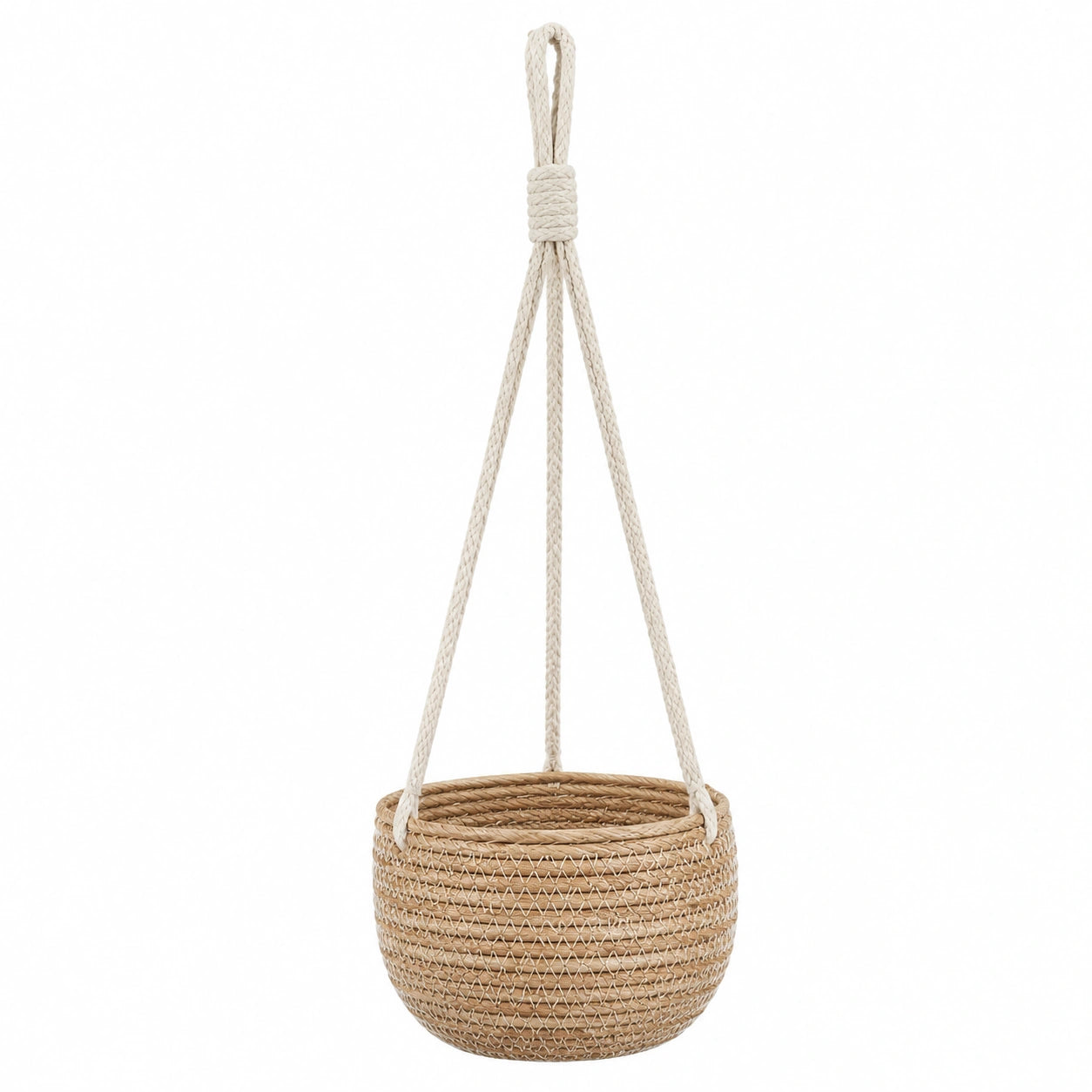 Macetero Colgante Tejido Beige y Marrón con Cuerda 15x15x12cm