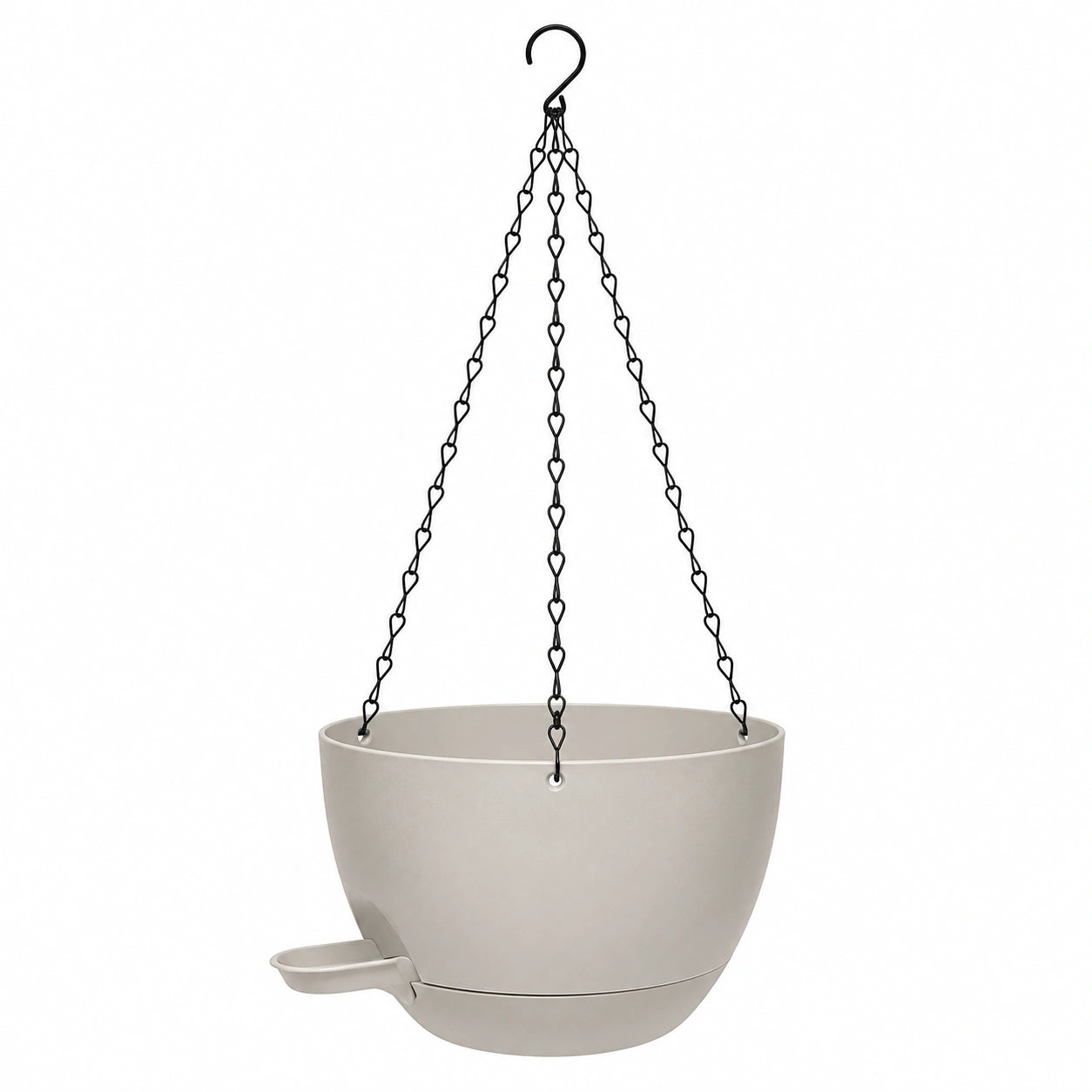 Maceta colgante beige con sistema de drenaje
