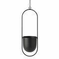 Macetero colgante de hierro negro con diseño minimalista