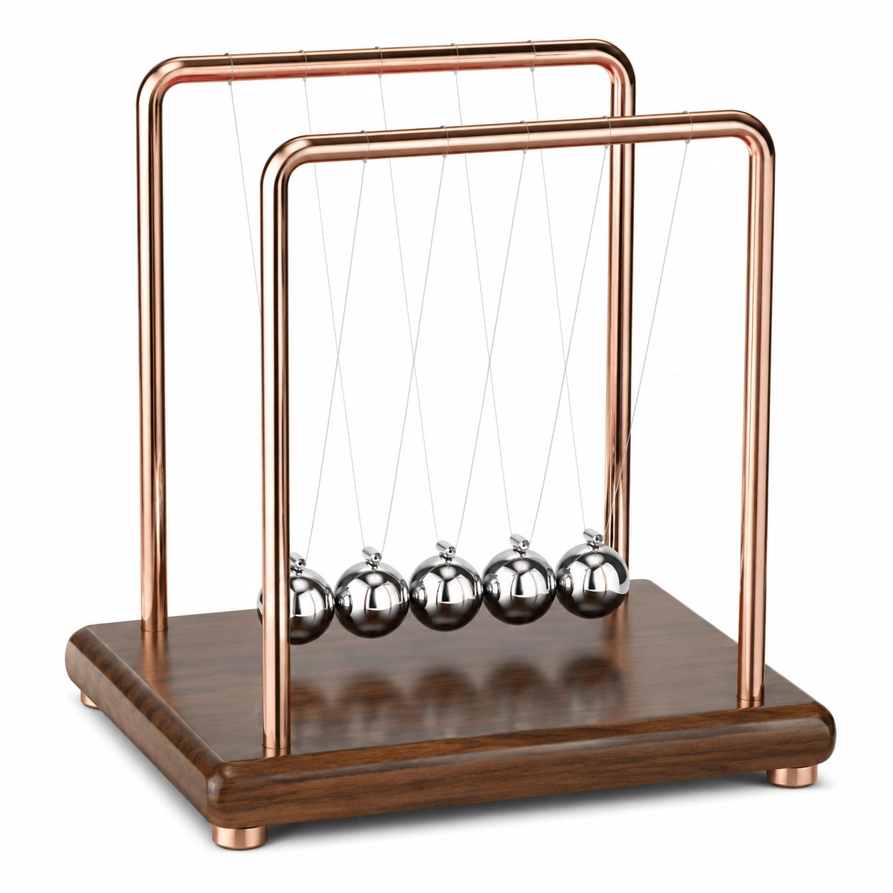 Péndulo de Newton con Base de Madera y Bolas Plateadas