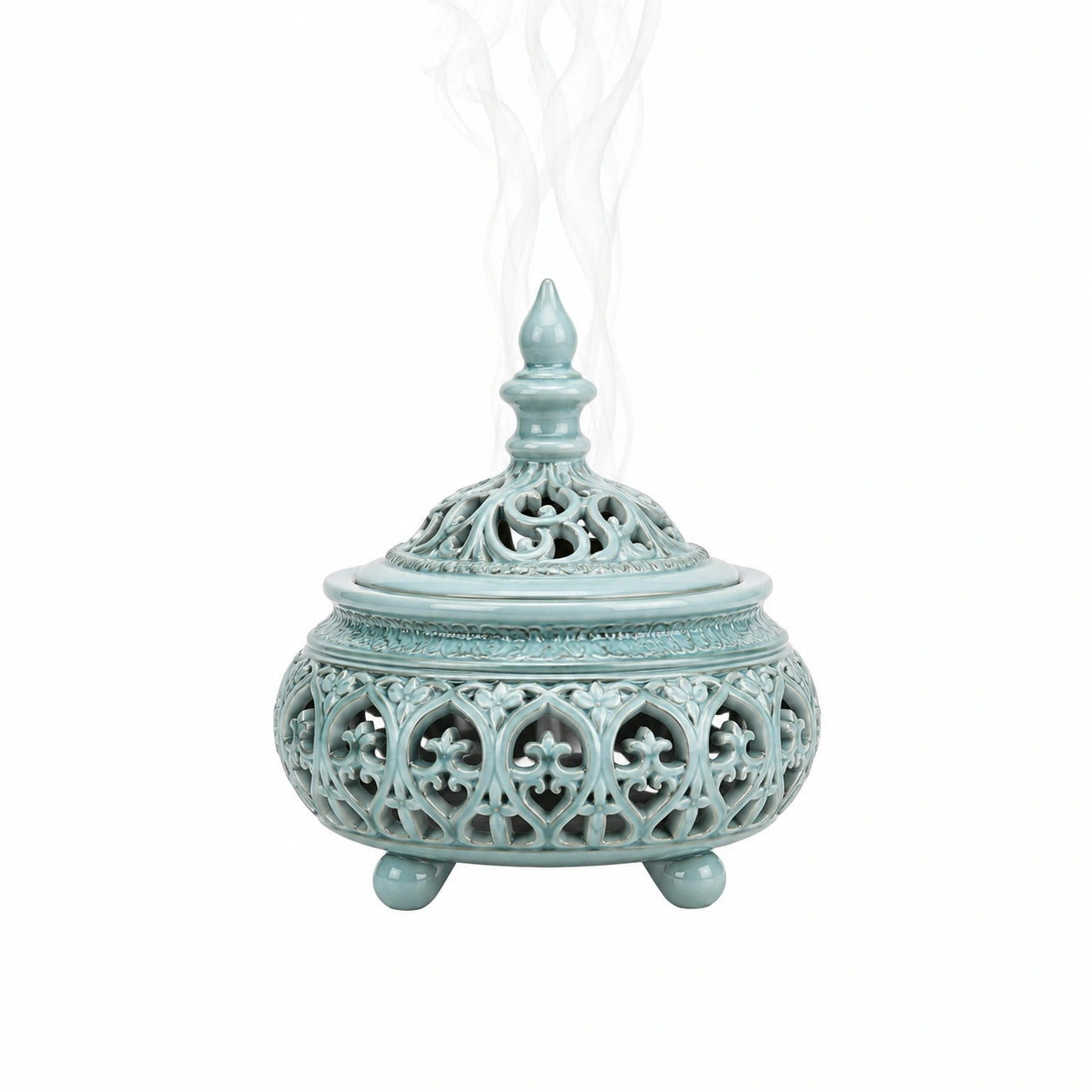 Quemador de incienso ornamental turquesa calado
