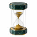 Reloj de Arena Decorativo de Vidrio y Mármol Verde con Arena Dorada